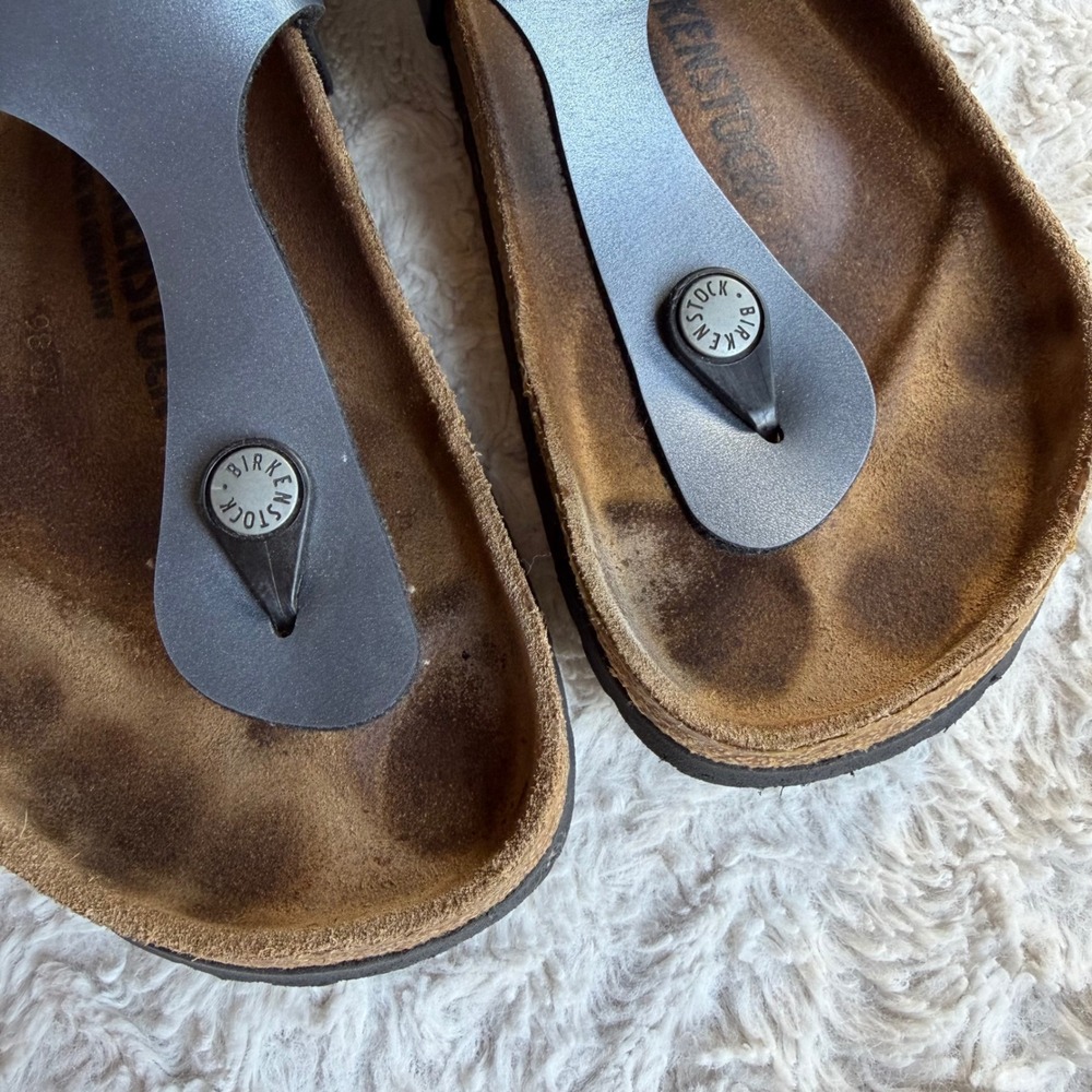 Birkenstock Gizeh Birko-Flor Steel Blue Grey Thong Sandals 38 7 7.5 - Picture 3 of 14